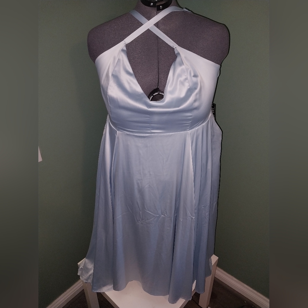 NWT Torrid Light Blue Satin Hi Lo Formal Gown Party Wedding Dress- Size 22